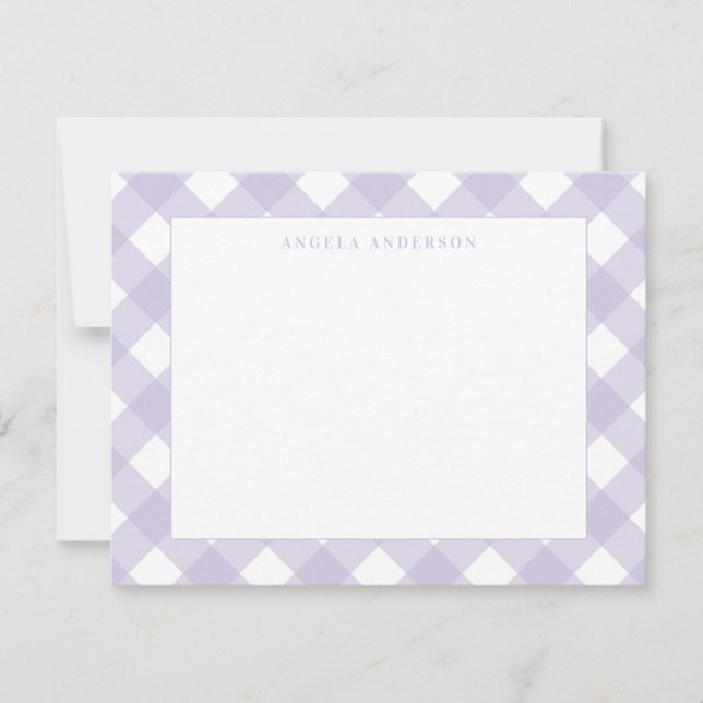 Carte De Correspondance Violet Gingham à carreaux pastel moderne (Devant)
