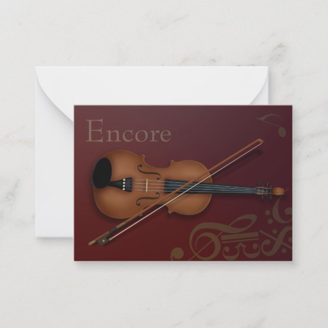 Carte De Correspondance Violon "Encore" & Bow Elegant Bourgogne Personnali (Devant)