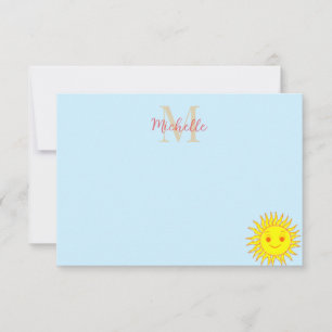 Carte De Correspondance Visage heureux Monogramme soleil personnalisé