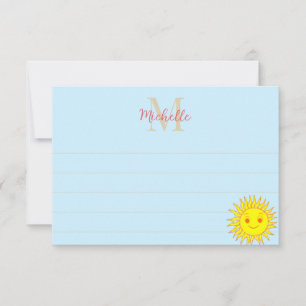 Carte De Correspondance Visage heureux soleil rayé monogramme personnalisé