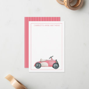 Carte De Correspondance Voiture de jouet Vintage rose et blanc personnalis