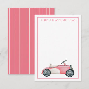Carte De Correspondance Voiture de jouet Vintage rose et blanc personnalis