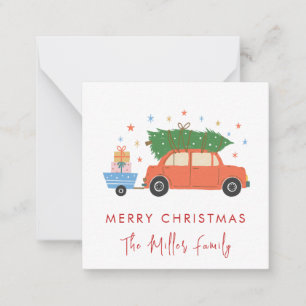 Carte De Correspondance Voiture Rétro Mignonne avec Sapin de Noël