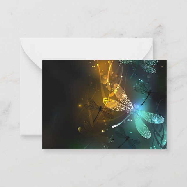 Carte De Correspondance Vol de libellule verte lumineuse (Devant)