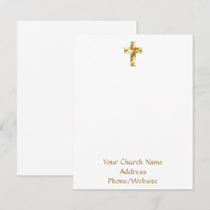Carte De Correspondance Votre nom d'église Gold Cross Elegant Note Card