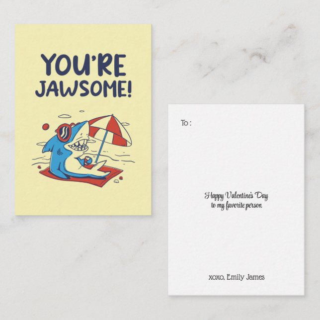 Carte De Correspondance Vous êtes Jawsome Cute Shark Funny Kid Valentines  (Devant / Derrière)