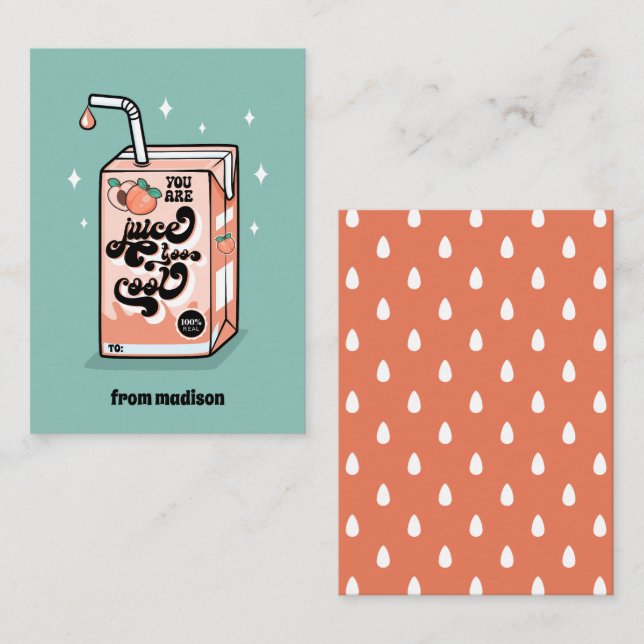 Carte De Correspondance Vous Êtes Juice Trop Cool Classroom Valentine Card (Devant / Derrière)