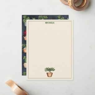 Carte De Correspondance Watercolor Potted Plants Terracotta Pots Rustic