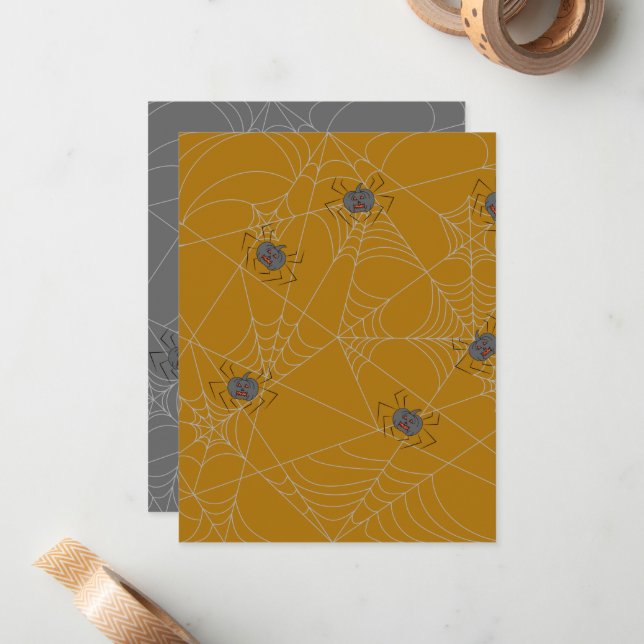 Carte De Correspondance Web et citrouilles d'araignées d'Halloween (Devant/Arrière en situation)