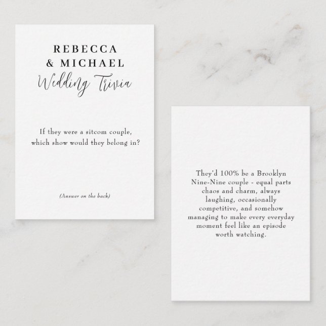 Carte De Correspondance Wedding Trivia Game Modern Script Fun Facts (Devant / Derrière)