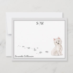 Carte De Correspondance Westie Chien Gris Bordure Monogramme Personnalisé