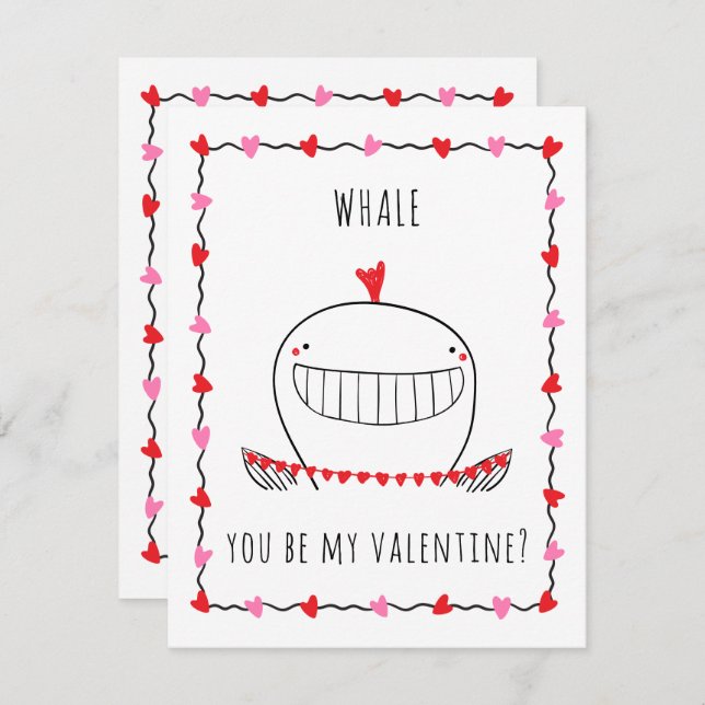 Carte De Correspondance Whale You be My Valentine Funny Valentine's Day (Devant / Derrière)