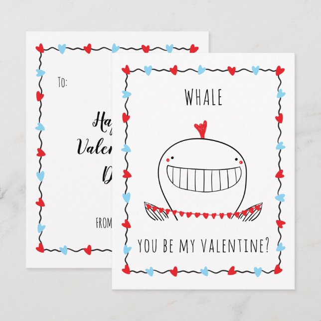 Carte De Correspondance Whale You be My Valentine Funny Valentine's Day (Devant / Derrière)