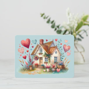 Carte De Correspondance Whimsical Cottagecore Heart House Art