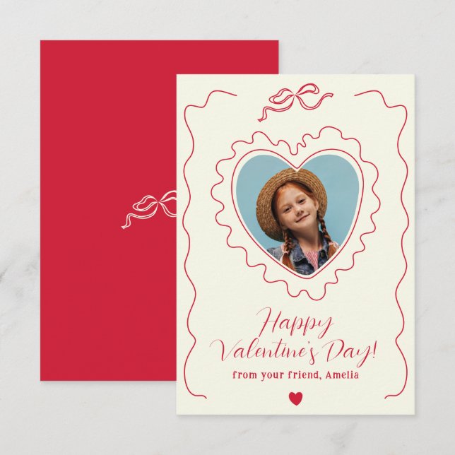 Carte De Correspondance Whimsical Heart Photo Bow Frame Love Valentines (Devant / Derrière)