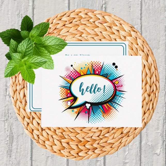 Carte De Correspondance Whimsical Pop Art "Hello" plat (Créateur téléchargé)