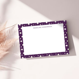 Carte De Correspondance Whimsical White Stars Plum Purple Monogramme