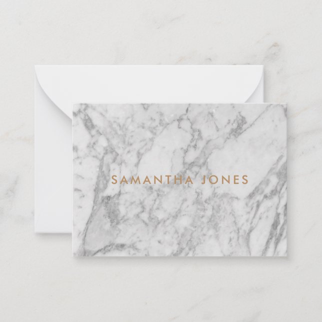Carte De Correspondance White Carrara Marble Gold Classic Personalised (Devant)