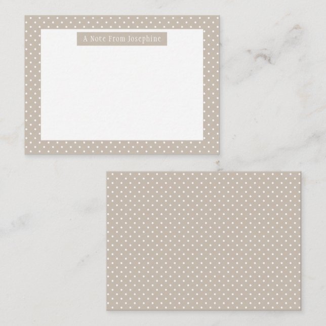 Carte De Correspondance White On Beige Polka Dots Pattern Custom Text (Devant / Derrière)