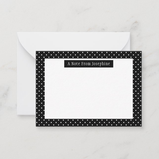 Carte De Correspondance White On Black Polka Dots Pattern Custom Text (Devant)