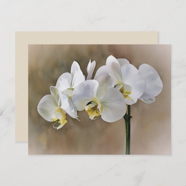 Carte De Correspondance White Orchid Flowers Art Note Card Set  (Devant / Derrière)