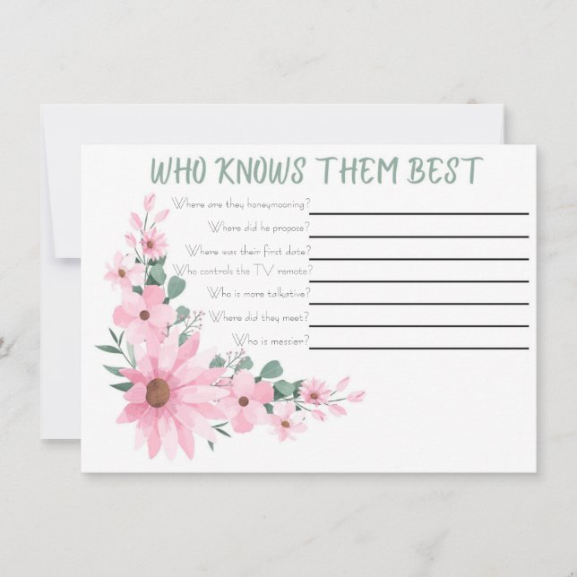 Carte De Correspondance Who Knows The Couple Best Bridal Shower Game (Devant)
