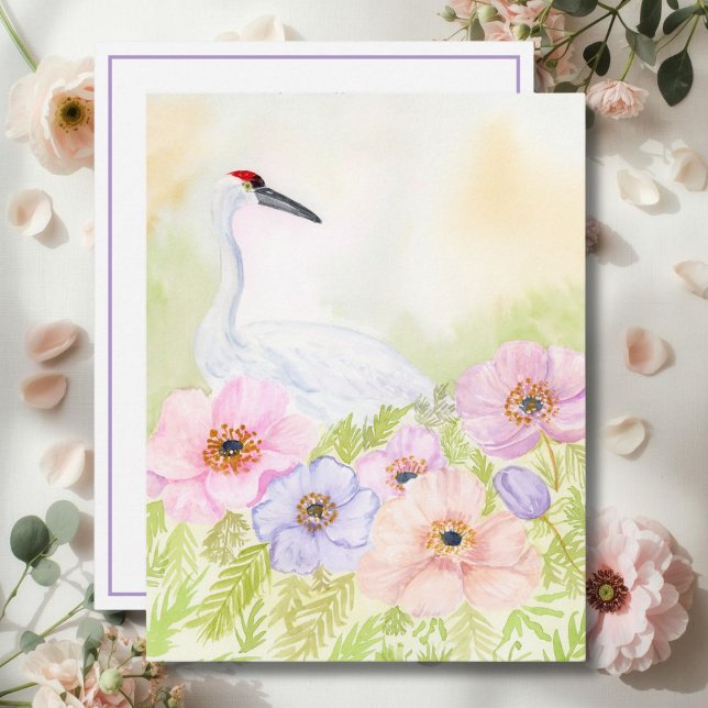 Carte De Correspondance  Whooping Crane with Pastel Anemones  (Créateur téléchargé)