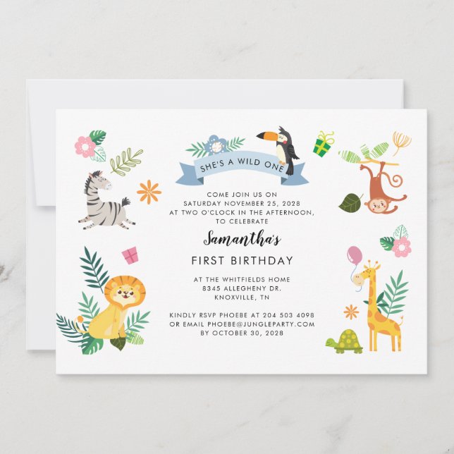 Carte De Correspondance Wild One Jungle Safari Animaux 1er anniversaire (Devant)