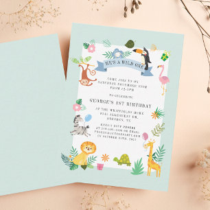 Carte De Correspondance Wild One Jungle Safari Animaux 1er anniversaire