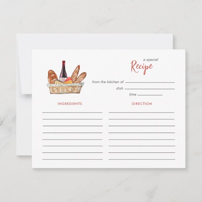 Carte De Correspondance Wine and Cheese Bridal shower Recipe card (Devant)