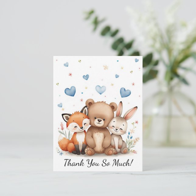 Carte De Correspondance Woodland Animals Bear Fox Bunny Kids Pastel Blue (Debout devant)