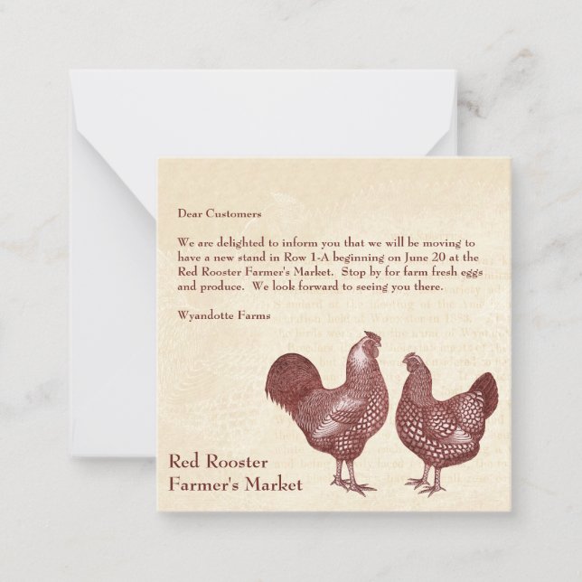 Carte De Correspondance Wyandotte Poulets Élégant message personnalisé Vin (Devant)