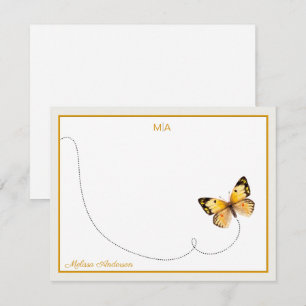 Carte De Correspondance Yellow Orange Dot Papillon de vol Monogramme et no