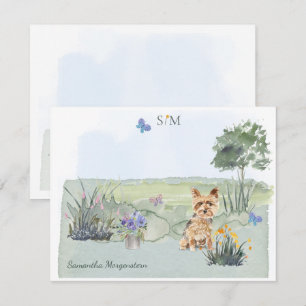 Carte De Correspondance Yorkshire Terrier Papier de prairie Nom du monogra