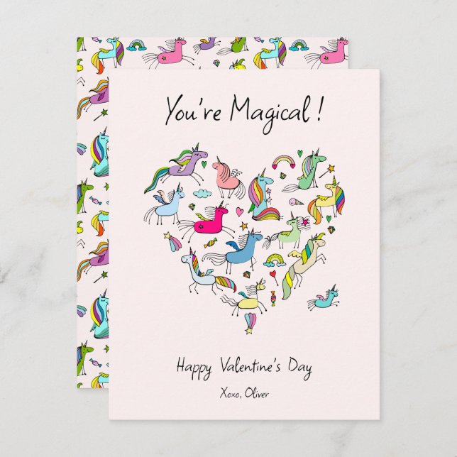 Carte De Correspondance You're Magical, Cute Unicorn Kids Valentine's Day  (Devant / Derrière)
