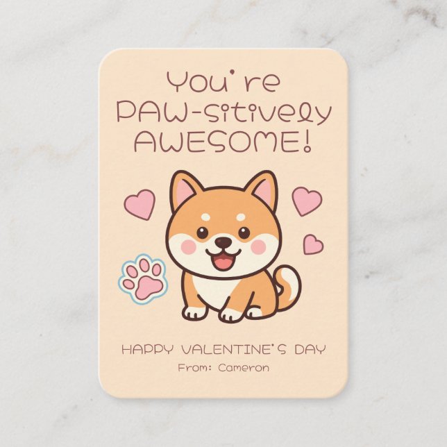 Carte De Correspondance You're PAW-sitively AWESOME Kids Valentine's (Devant)