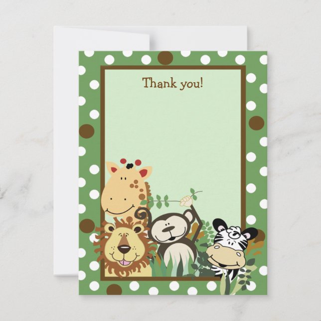 Carte De Correspondance ZOO CREW GREEN Animaux Plat Merci note (Devant)