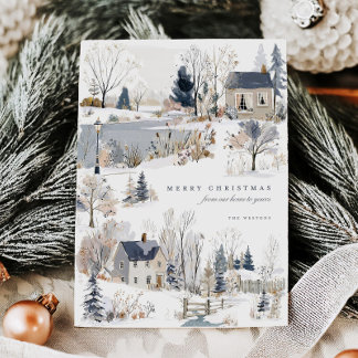 Carte de Cottage de Noël à l'Aquarelle pour la Mai