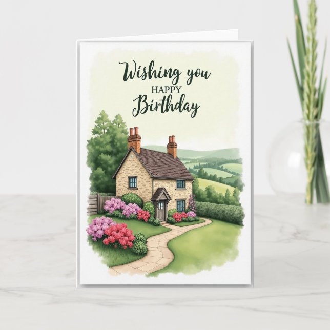 Carte de Cottage Floral pour Anniversaire (Devant)
