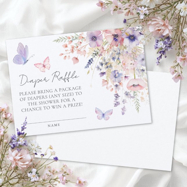 Carte de couche bébé Fête de naissance Papillon Fl (Butterfly Wildflower Baby Shower Diaper Card)