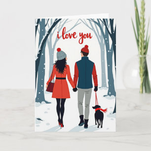 Carte de couple de chien d'hiver Je t'aime