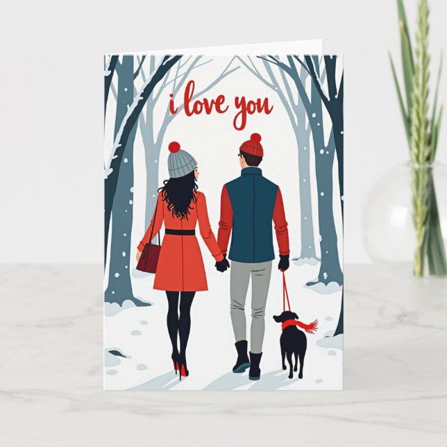 Carte de couple de chien d'hiver Je t'aime (Devant)