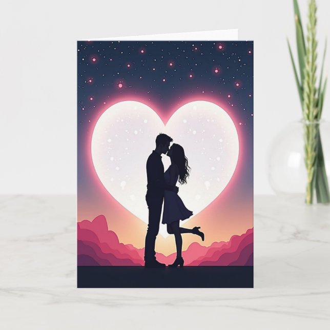 Carte de couple s'embrassant minimaliste (Devant)