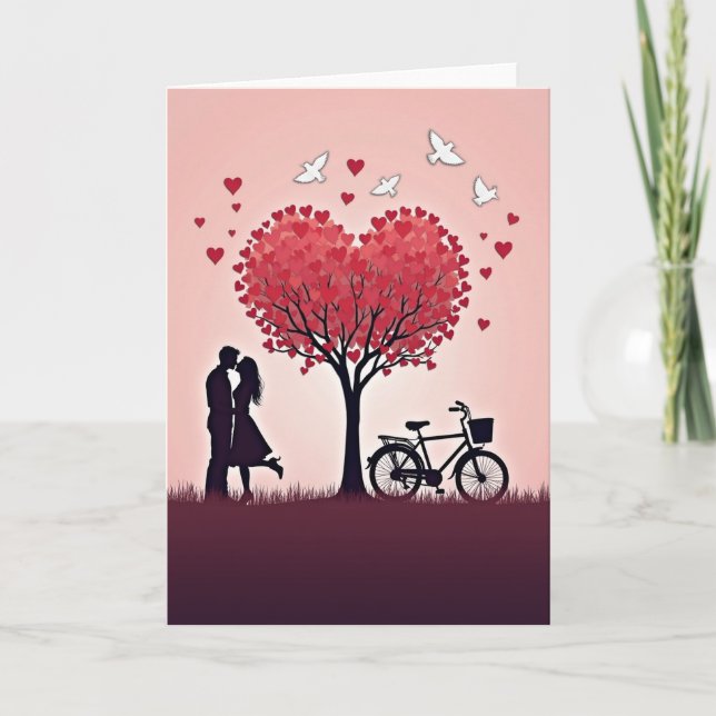 Carte de couple s'embrassant sous l'arbre de l'amo (Devant)