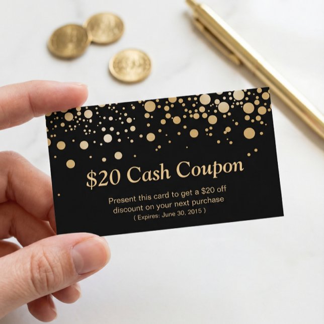 Carte de coupon de réduction Noir doré brillant Co (Créateur téléchargé)