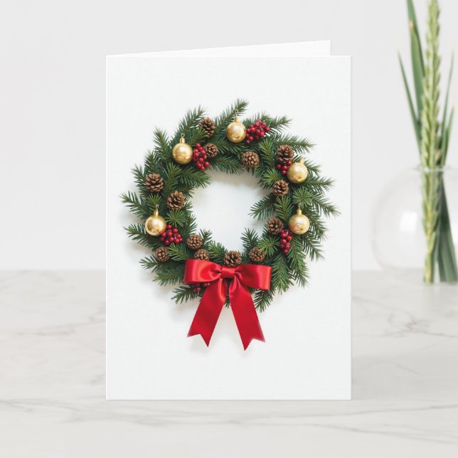 Carte de couronne de Noël classique Bow rouge et o (Devant)