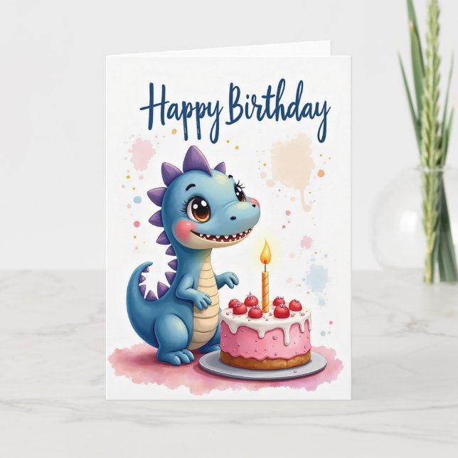 Carte de créature azurée d'anniversaire douce (Devant)