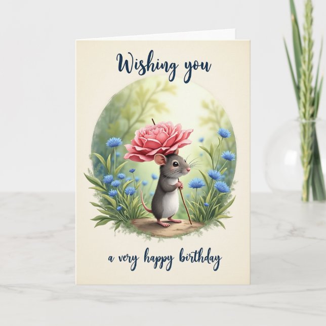 Carte de créature de rose d'anniversaire douce (Devant)