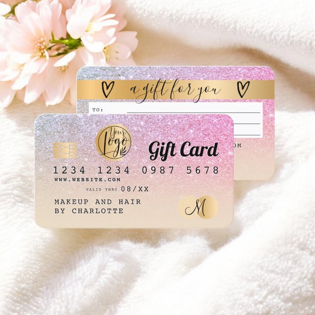 Carte de crédit arc-en-ciel or parties scintillant (Credit card rainbow gold glitter ombre gift card)