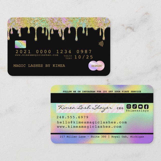 Carte de crédit de luxe Hologram Rainbow Gold Part (Devant / Derrière)